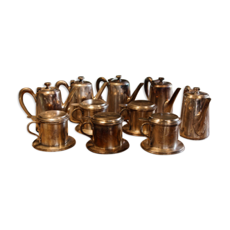 Set of 5 individual silver metal coffee makers, Krupp Berndorf and monofilters