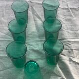 7 water glasses in green glass advertising vintage Lesieur oil
