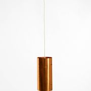 Two 50s tube pendant lamps consisting of two screwed-together copper bowls