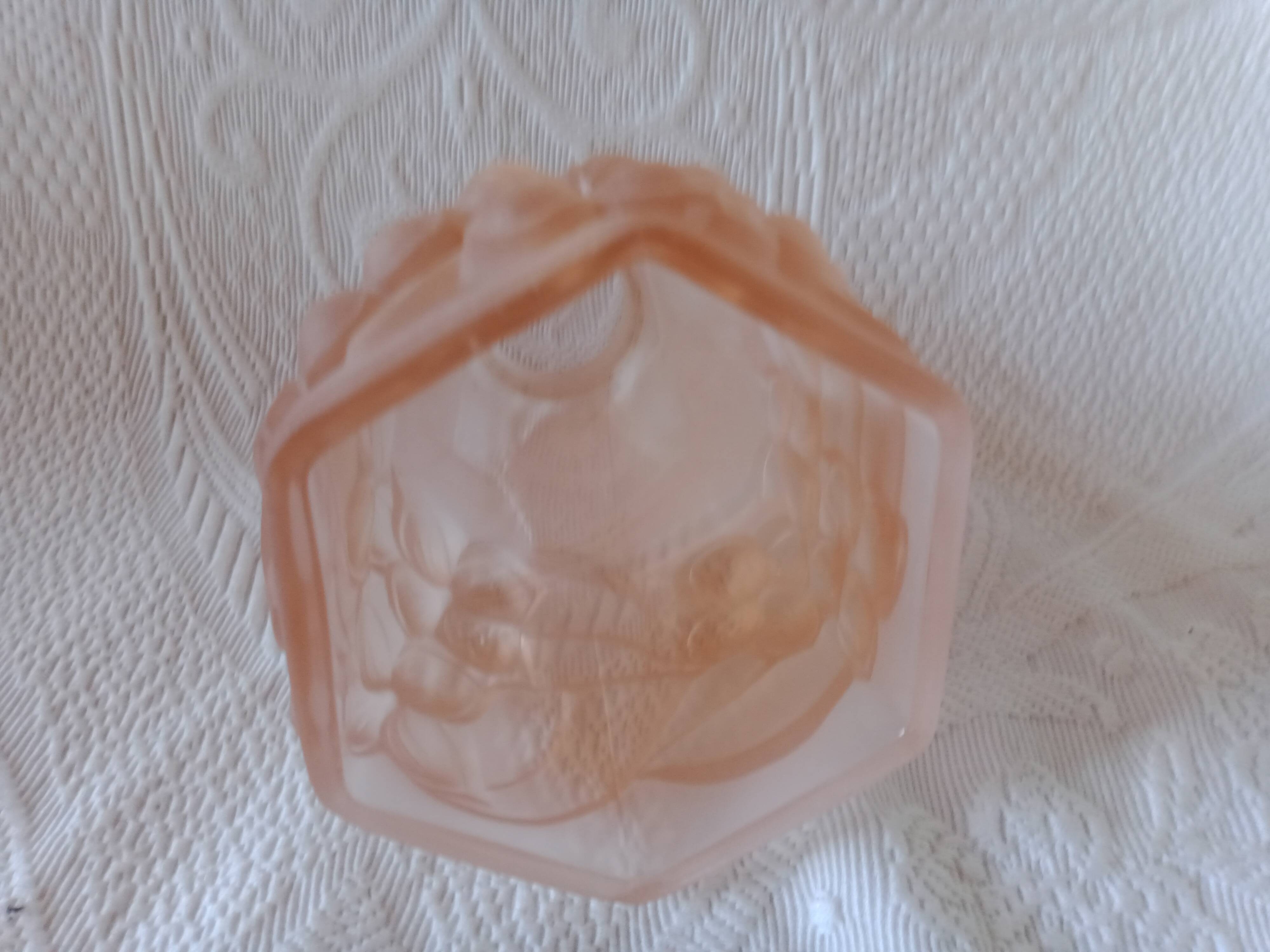 Signed ros - pink glass tulip with octagonal bell flowers - thick molded glass