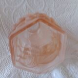Signed ros - pink glass tulip with octagonal bell flowers - thick molded glass