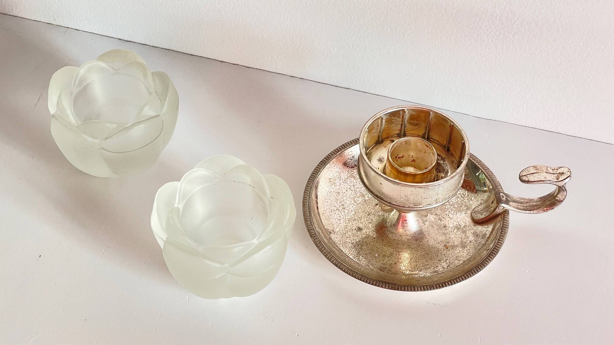 Vintage Silver Glass Candle Holder