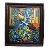 Peinture à l'huile cubiste des années 1970