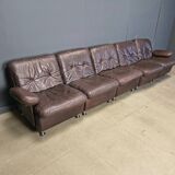 Modular vintage brown leather sofa, 1970s.