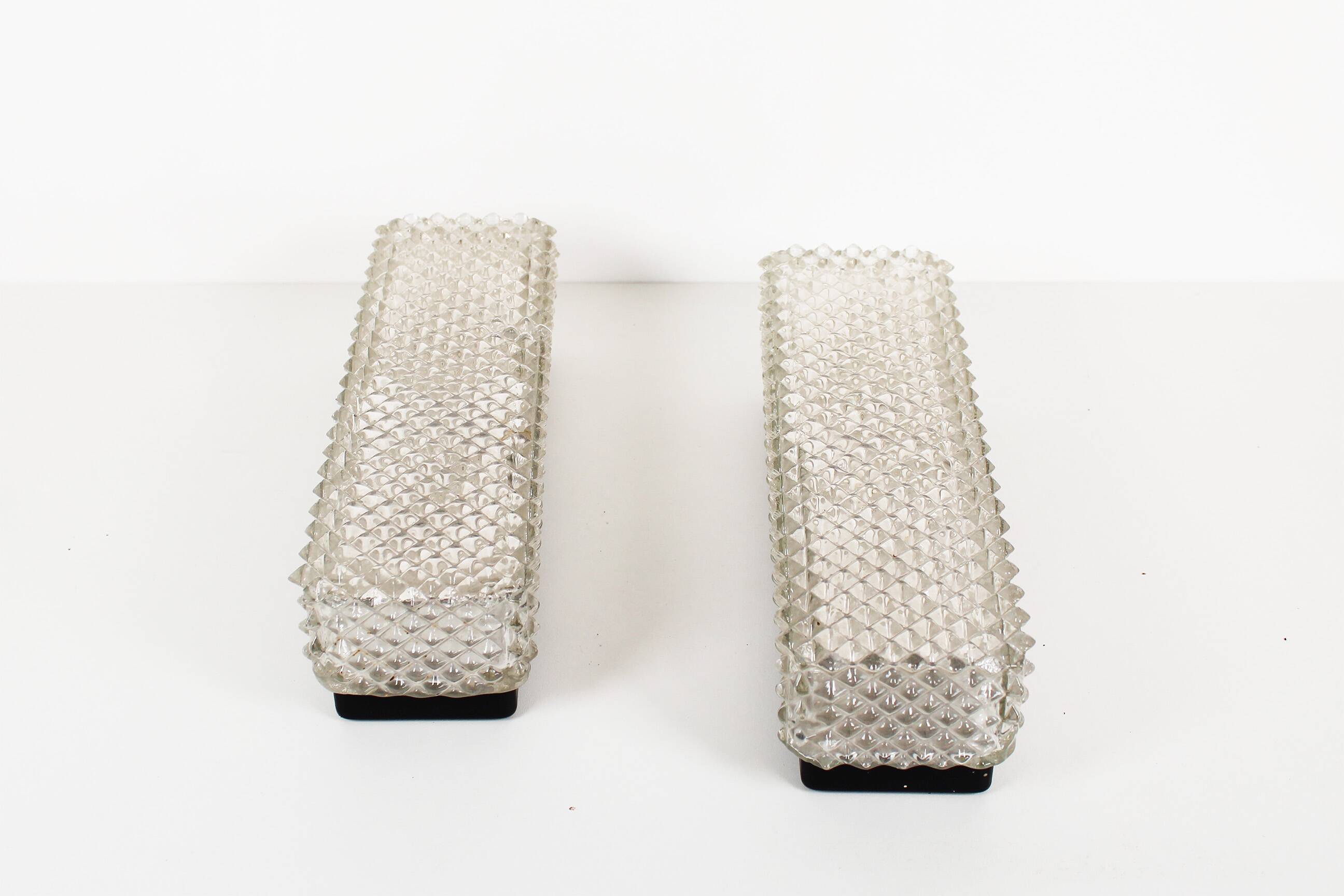 Large pair of vintage ice glass sconces by BEGA, Germany 1970’s