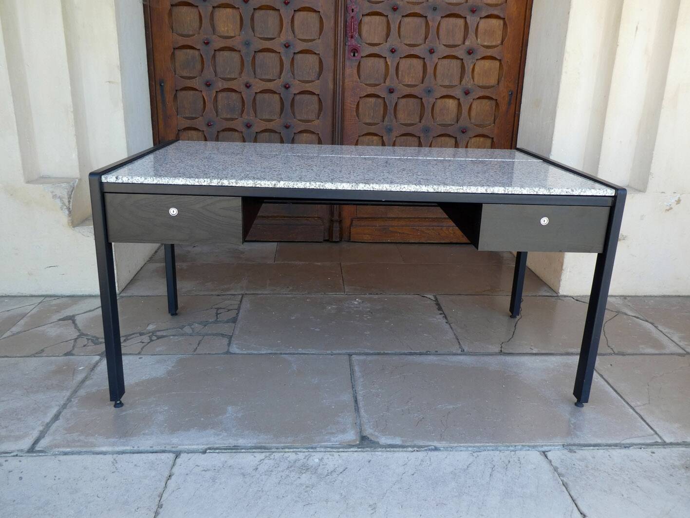 large metal, wood & granite desk, 1980