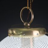 Italian Mid-Century Pendant Light with Optic Spiral Glass Globe and Restore Bras