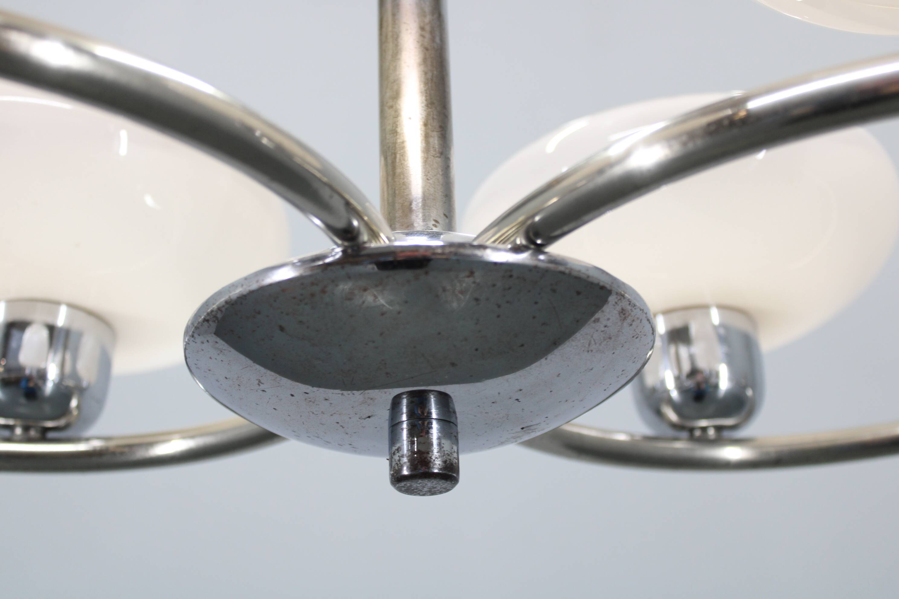 1950s Chrome and Glass Chandelier by Drukov, Czechoslovakia