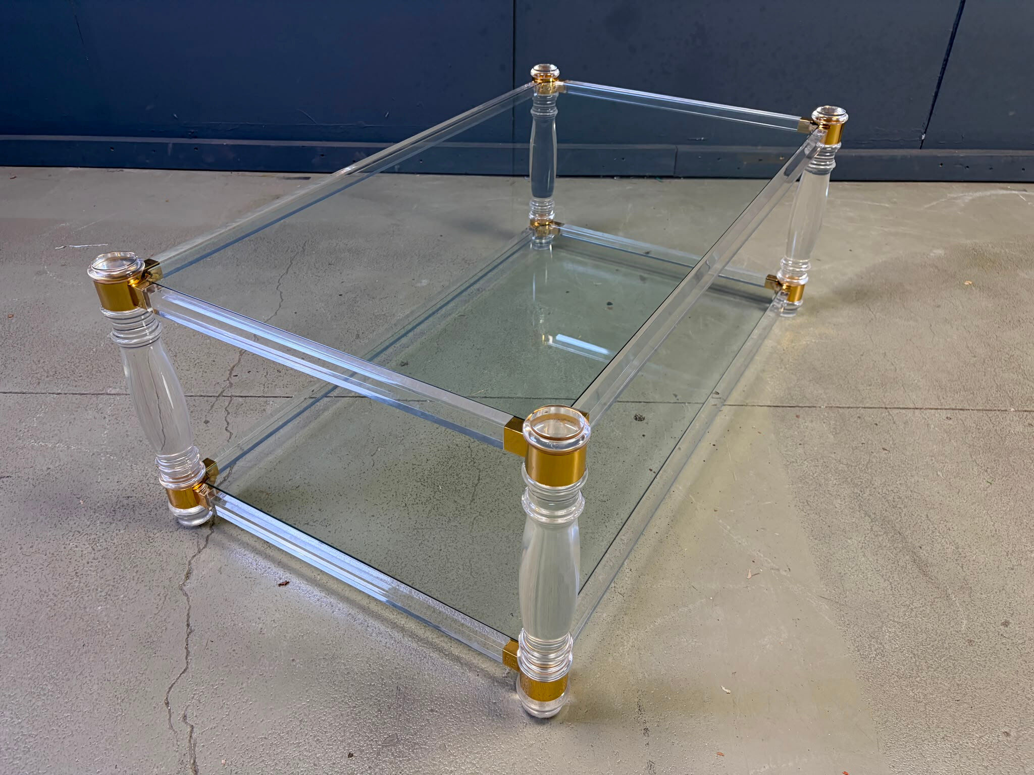 Vintage lucite and brass coffee table, 1970s