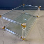 Table basse vintage en lucite et laiton, années 1970