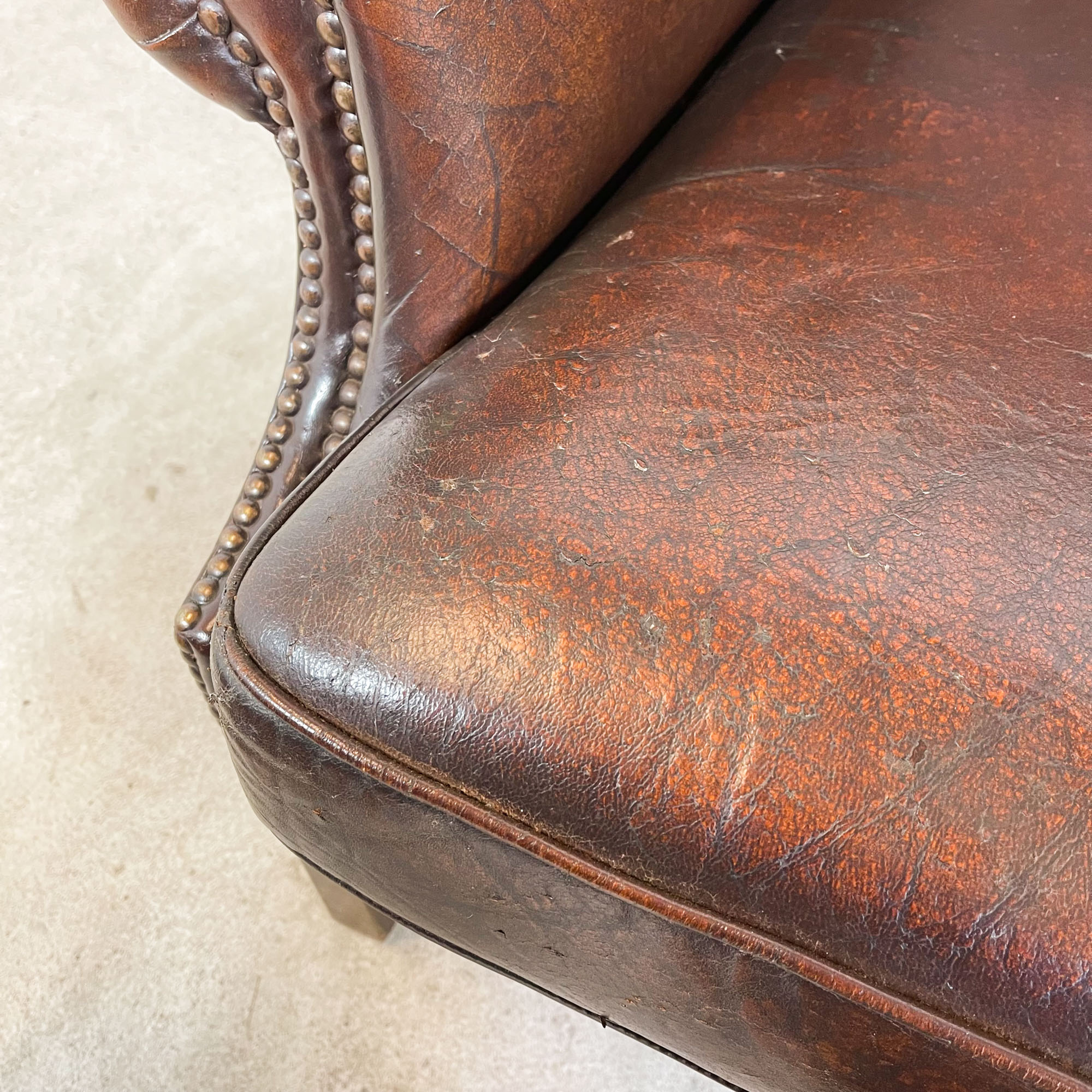Vintage sheep leather wingback armchair london