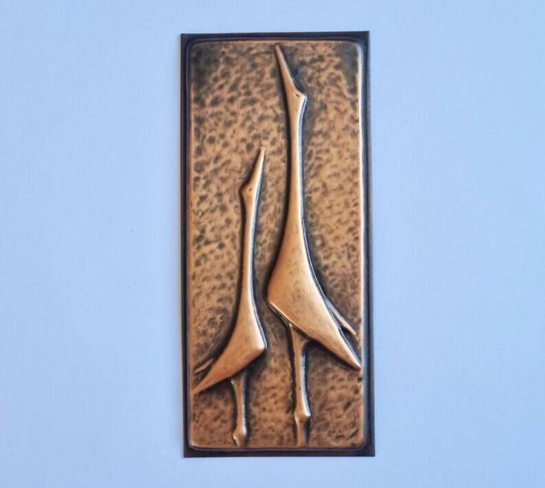 Rare Wall Brass Relief Sculpture of Herons, 1970s
