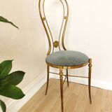 Vintage Paolo Buffa Brass Vanity Chair: Chiavari Style, Blue Fabric, 1950s