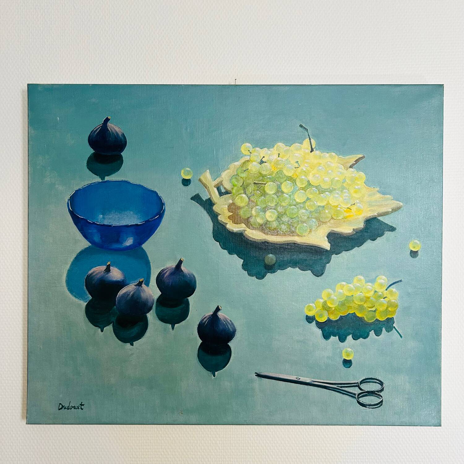 Large painting of white grapes and figs