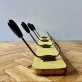 Vintage yellow wall coat rack - four hooks - 1950s