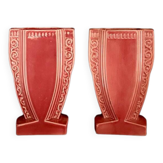 Pair of old pink Art Deco vases