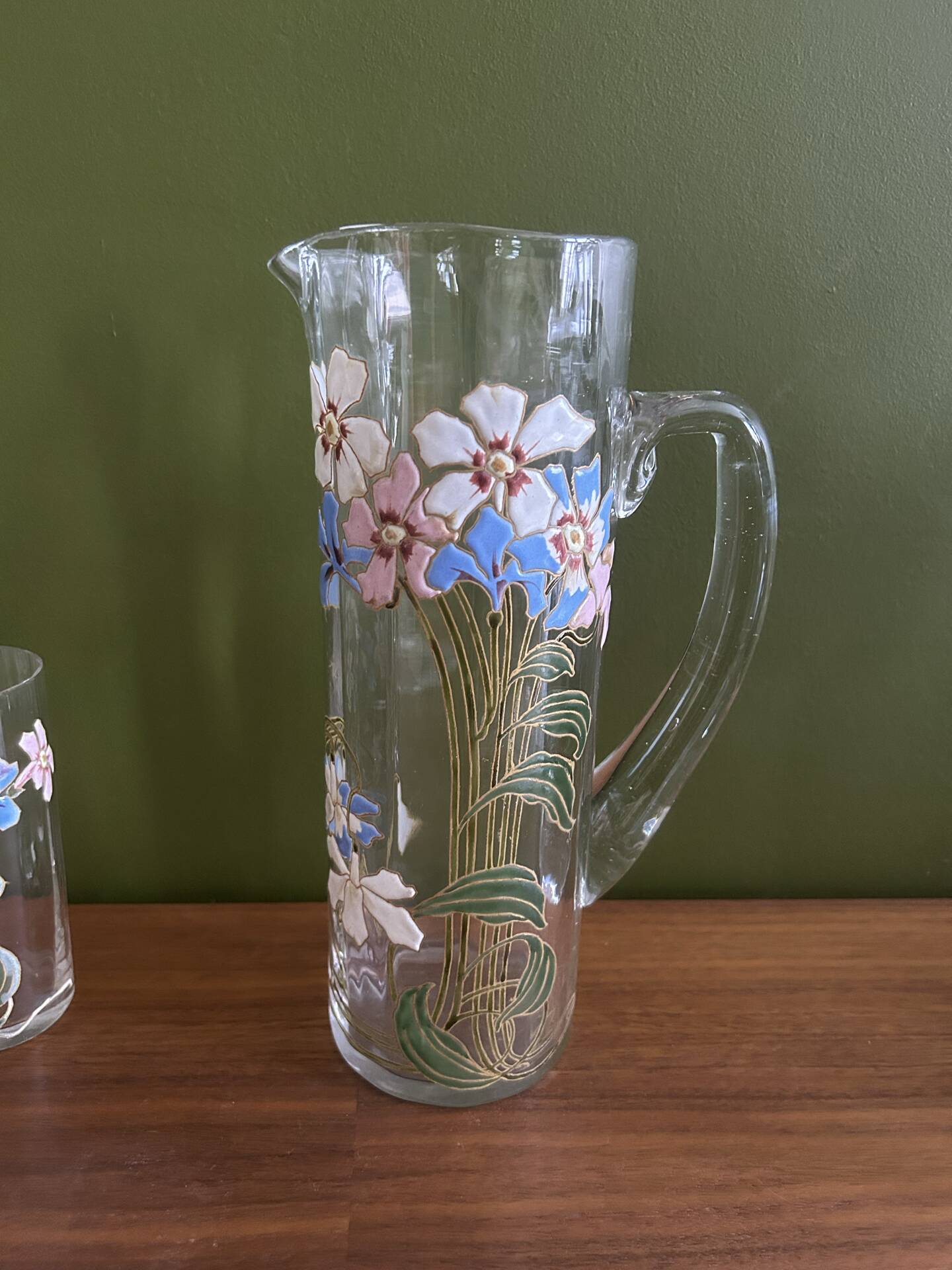 Set of carafe and 6 Legras glasses