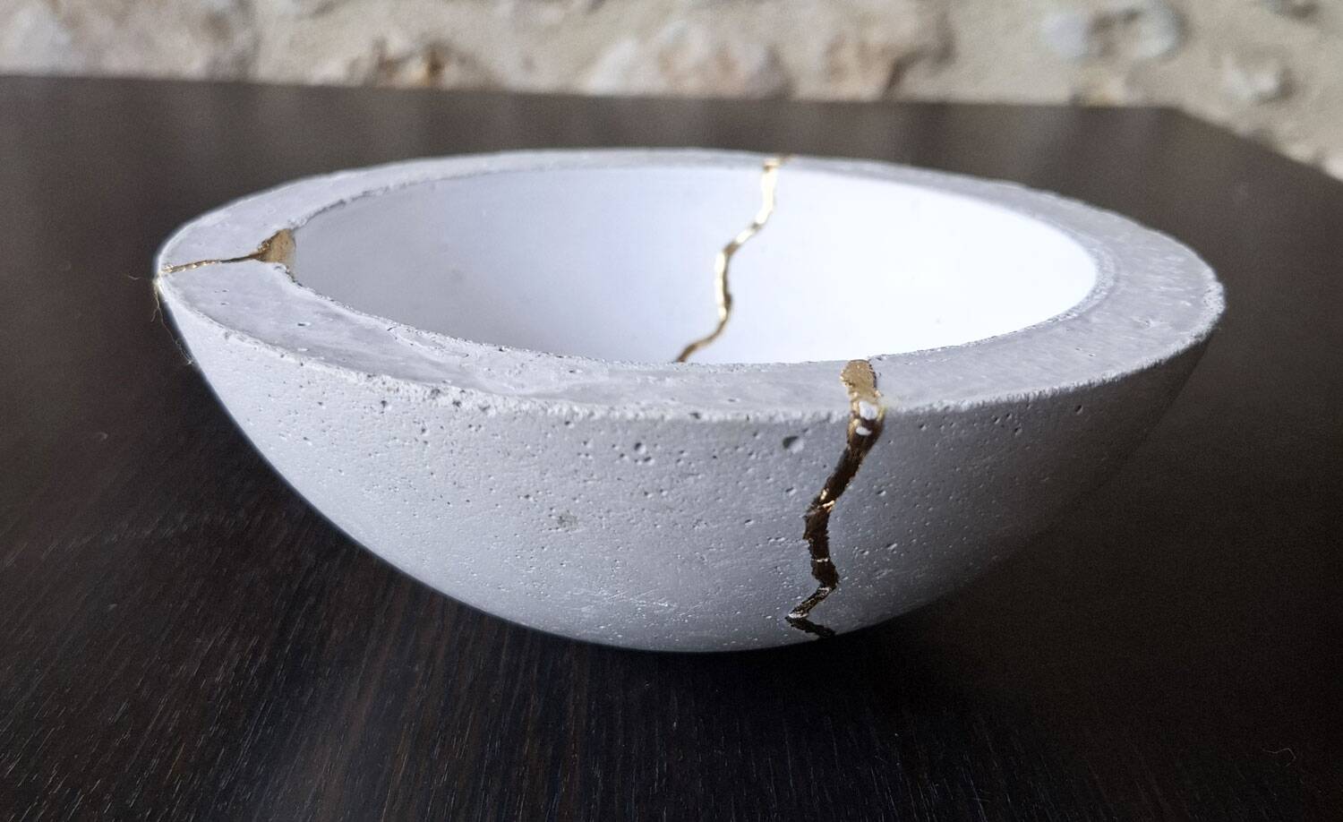 Kintsugi-inspired concrete and gold leaf cup