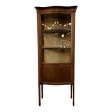 vintage wooden display cabinet with curved glass