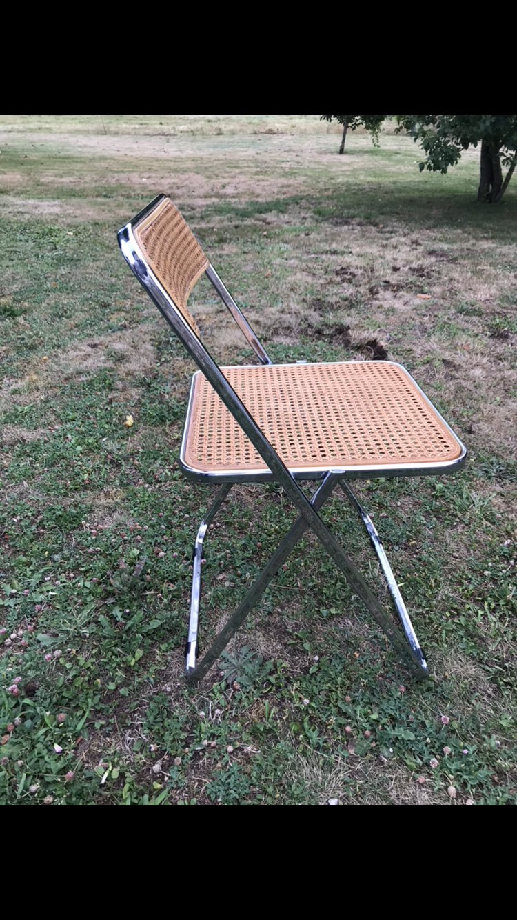 Suite de 5 chaises pliables cannages chrome 1970 Elios
