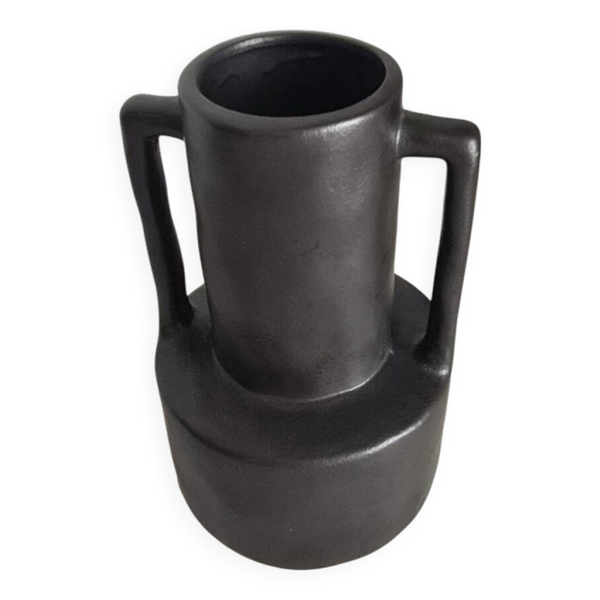 Modernist black ceramic vase / handmade / vintage