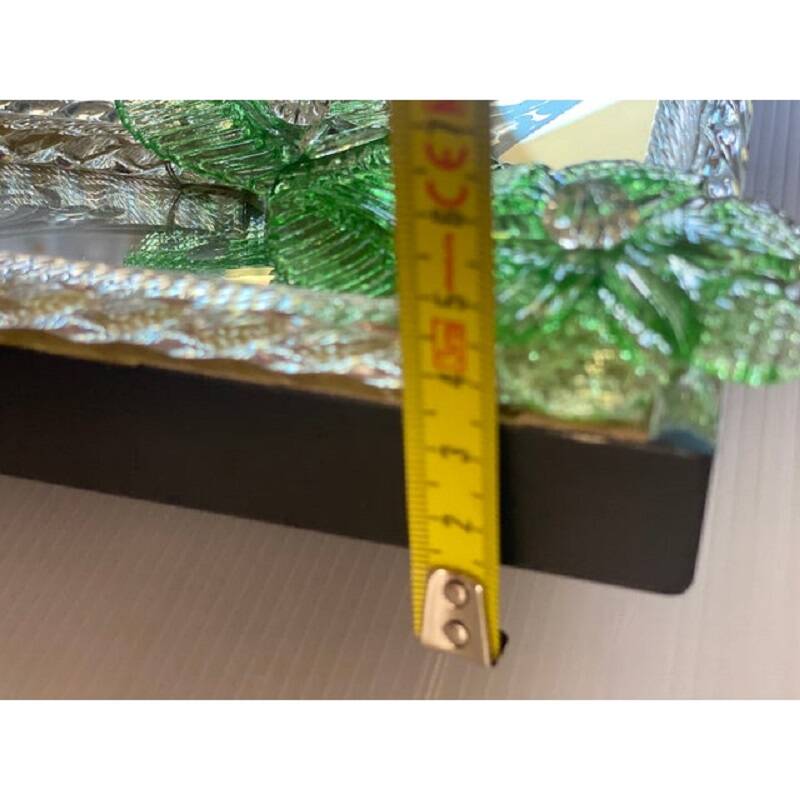 Contemporary rectangular Venetian mirror in floral green, hand-carved in Murano glass.