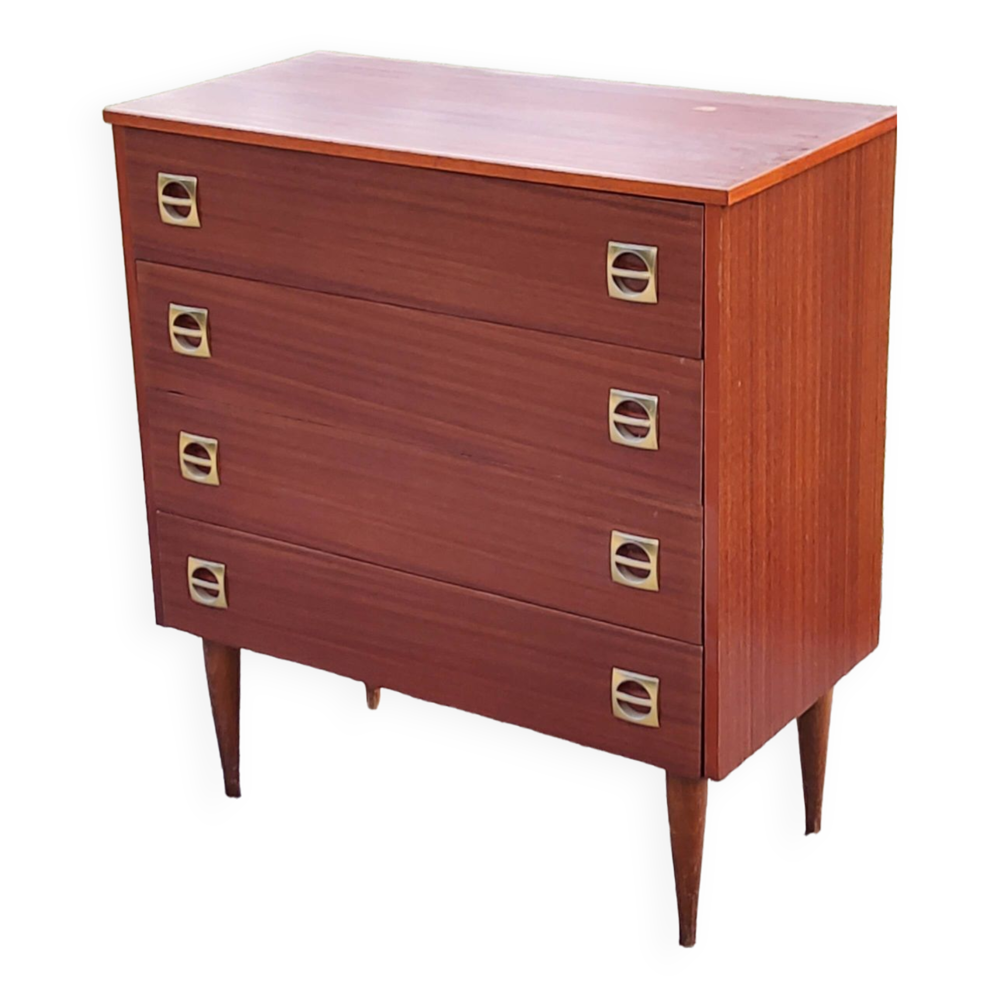 Vintage mahogany chest of drawers from the 60s conical feet 4 drawers
