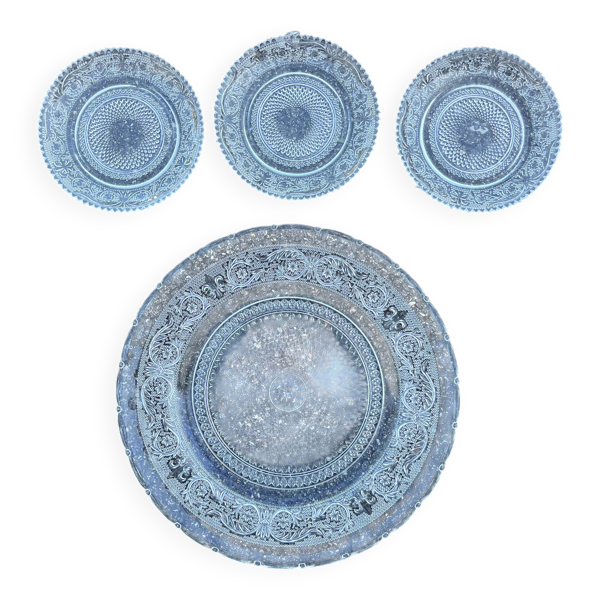 Plat à dessert en verre moulé vintage