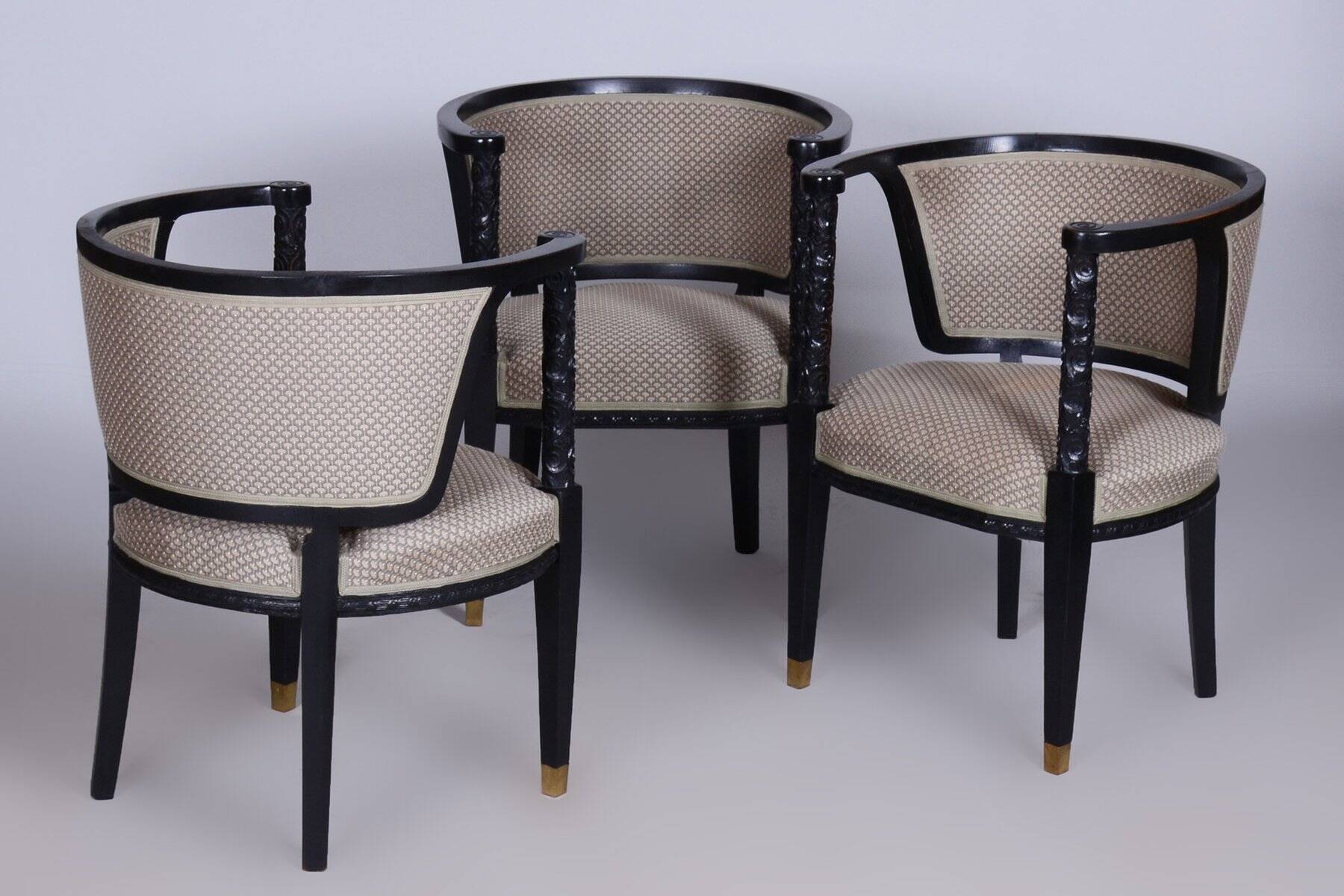 Art Nouveau Livingroom Set in Stained Oak & Upholstery from Wiener Werkstätte, Austria, 1910s, Set of 5