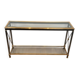 Console de style néoclassique en laiton doré et patine canon de fusil attribuée à la Maison Jansen