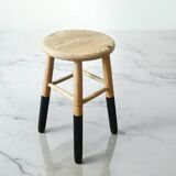 Solid wood stool with black legs