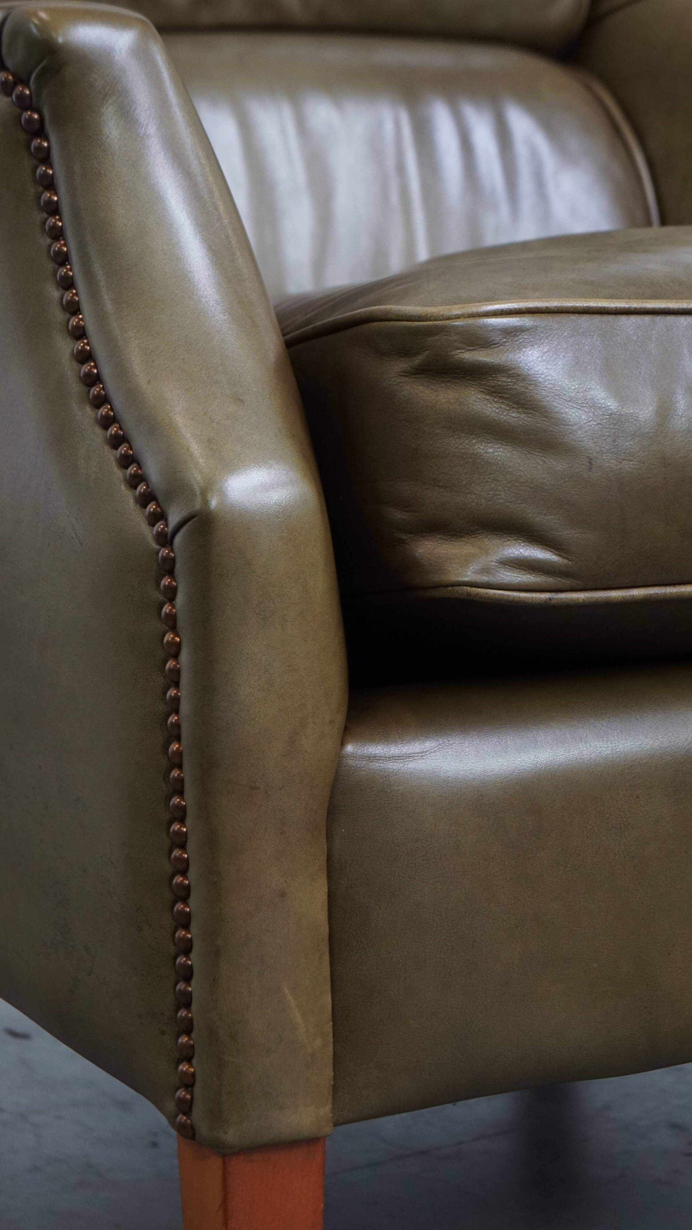 Olive Green Cowhide Leather Armchair