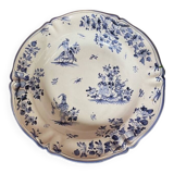 Large round hollow serving dish with blue Moustiers decor