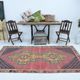 4x8 Pale Red Geometric Vintage Rug, 129x258Cm