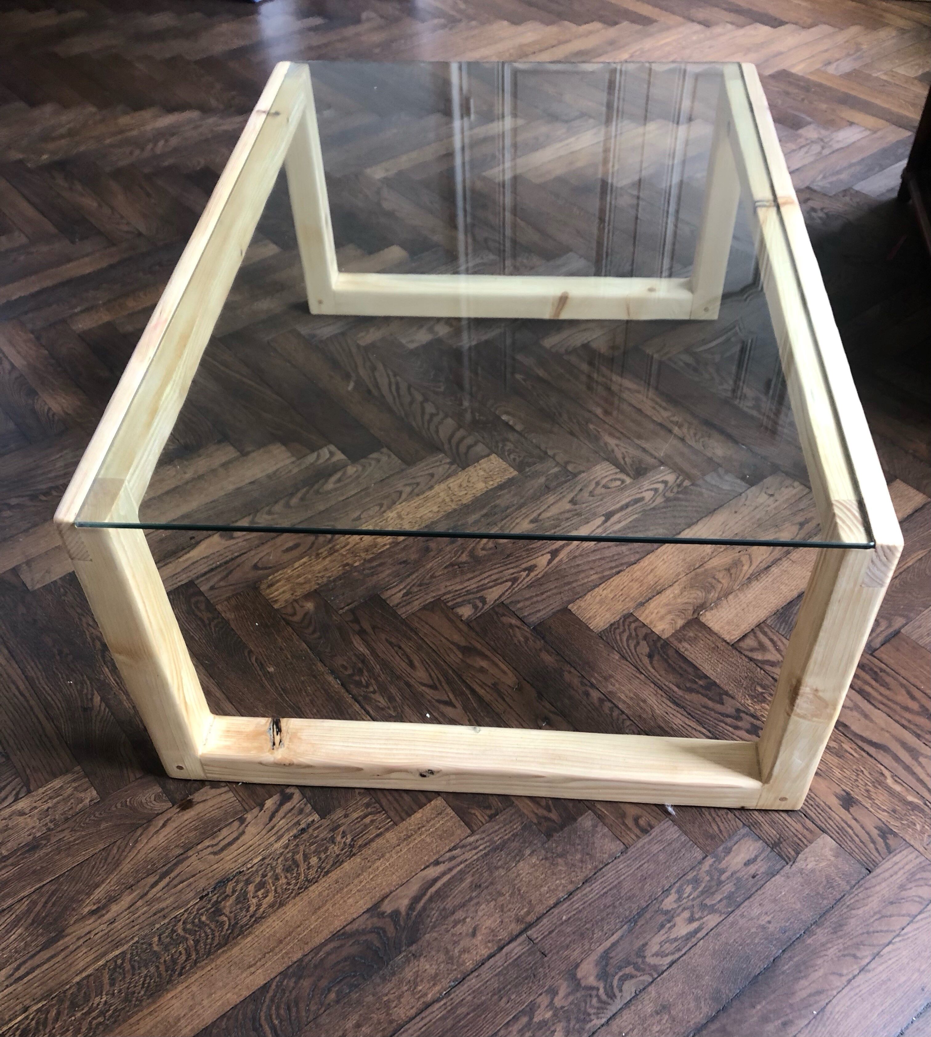 Solid wood table (pine) and glass top