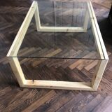 Solid wood table (pine) and glass top