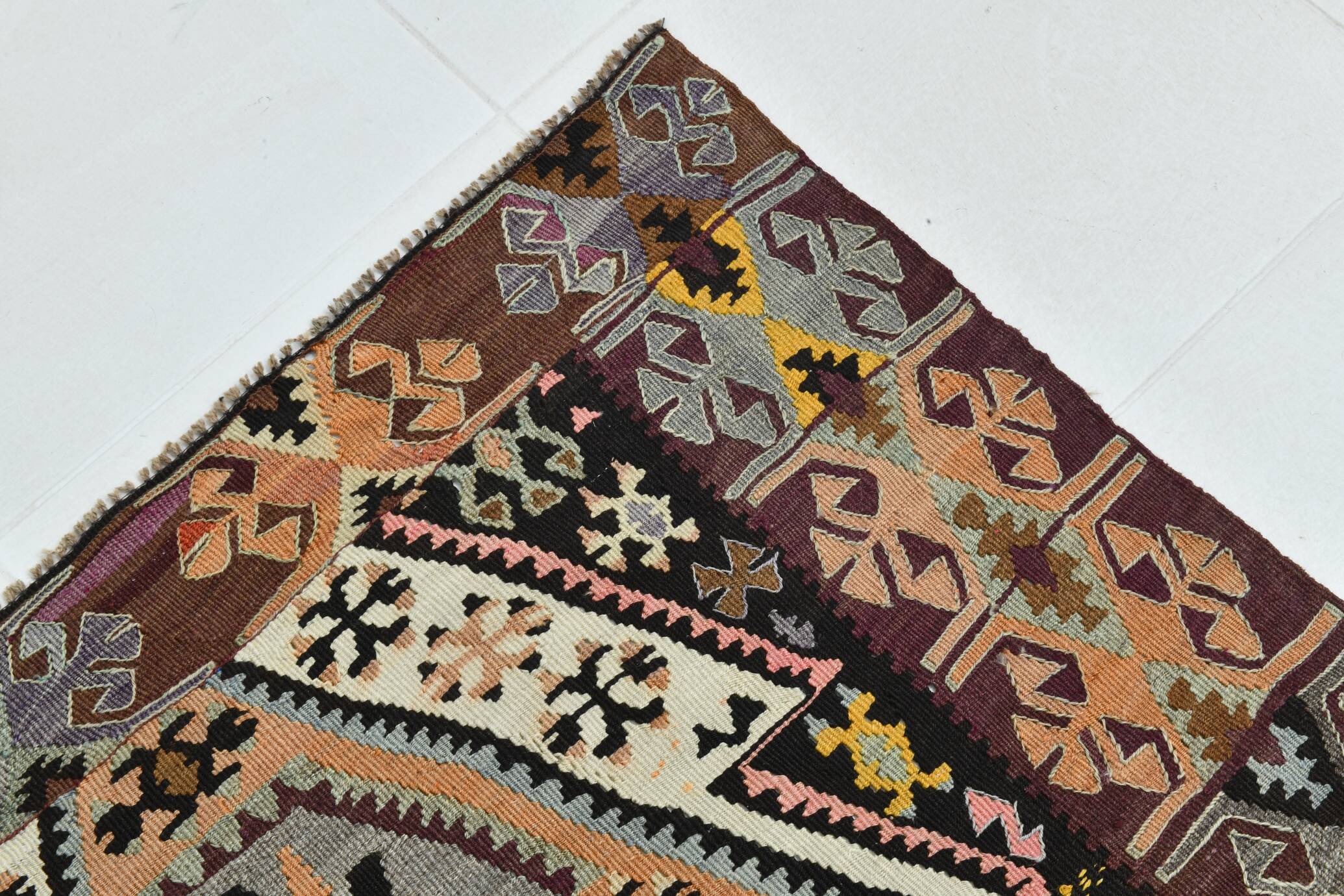 6x9 Wine Red Anatolian Kilim Rug, Faded Pink Oushak Wool Rug, 168x274Cm