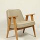 Scandinavian armchair beige wool natural oak wood chair design by Chierovski