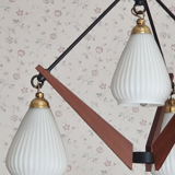 Suspension vintage teck et opaline création Targetti Sankey, vintage, années 60