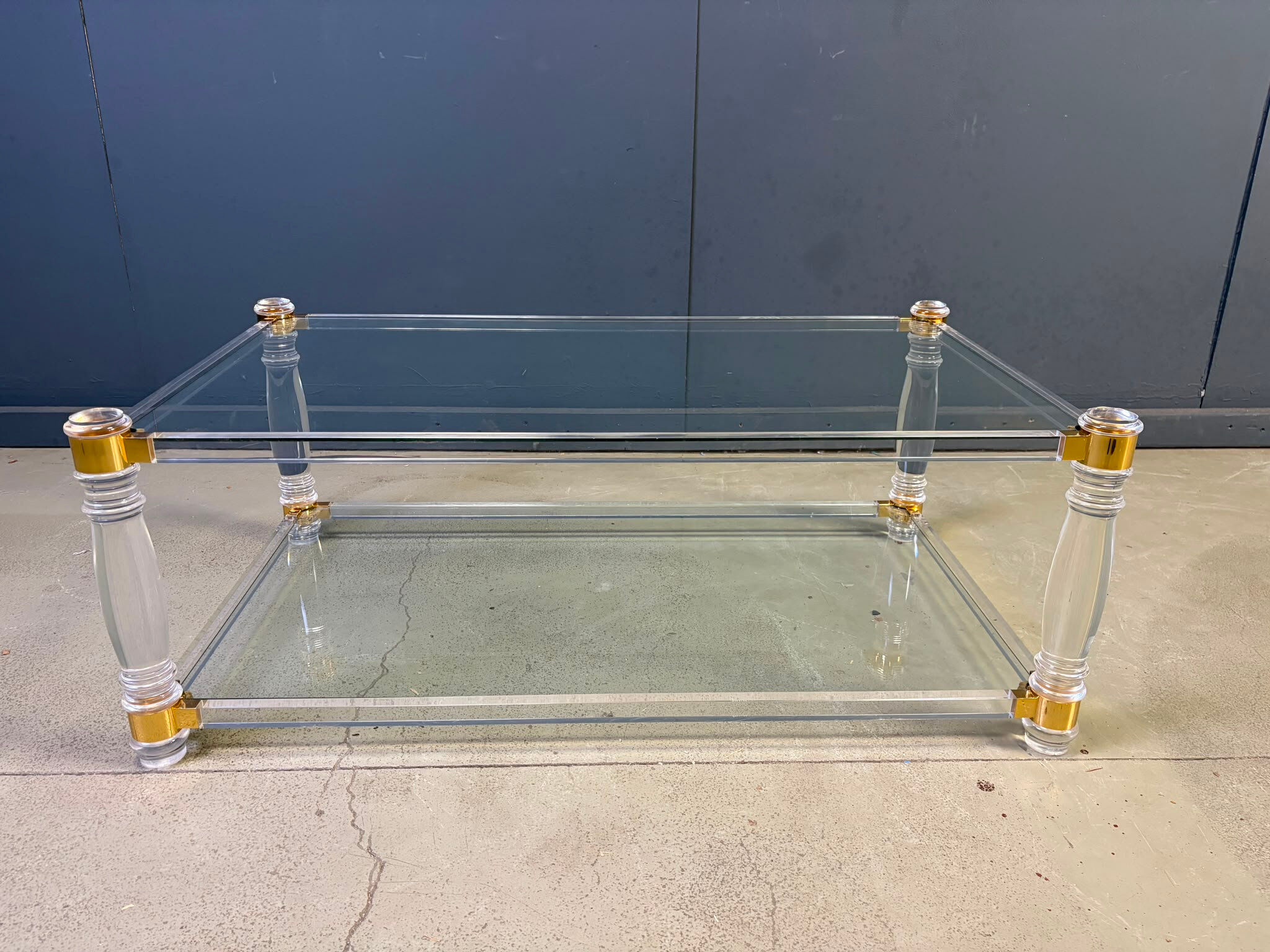 Vintage lucite and brass coffee table, 1970s