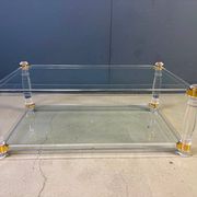 Table basse vintage en lucite et laiton, années 1970