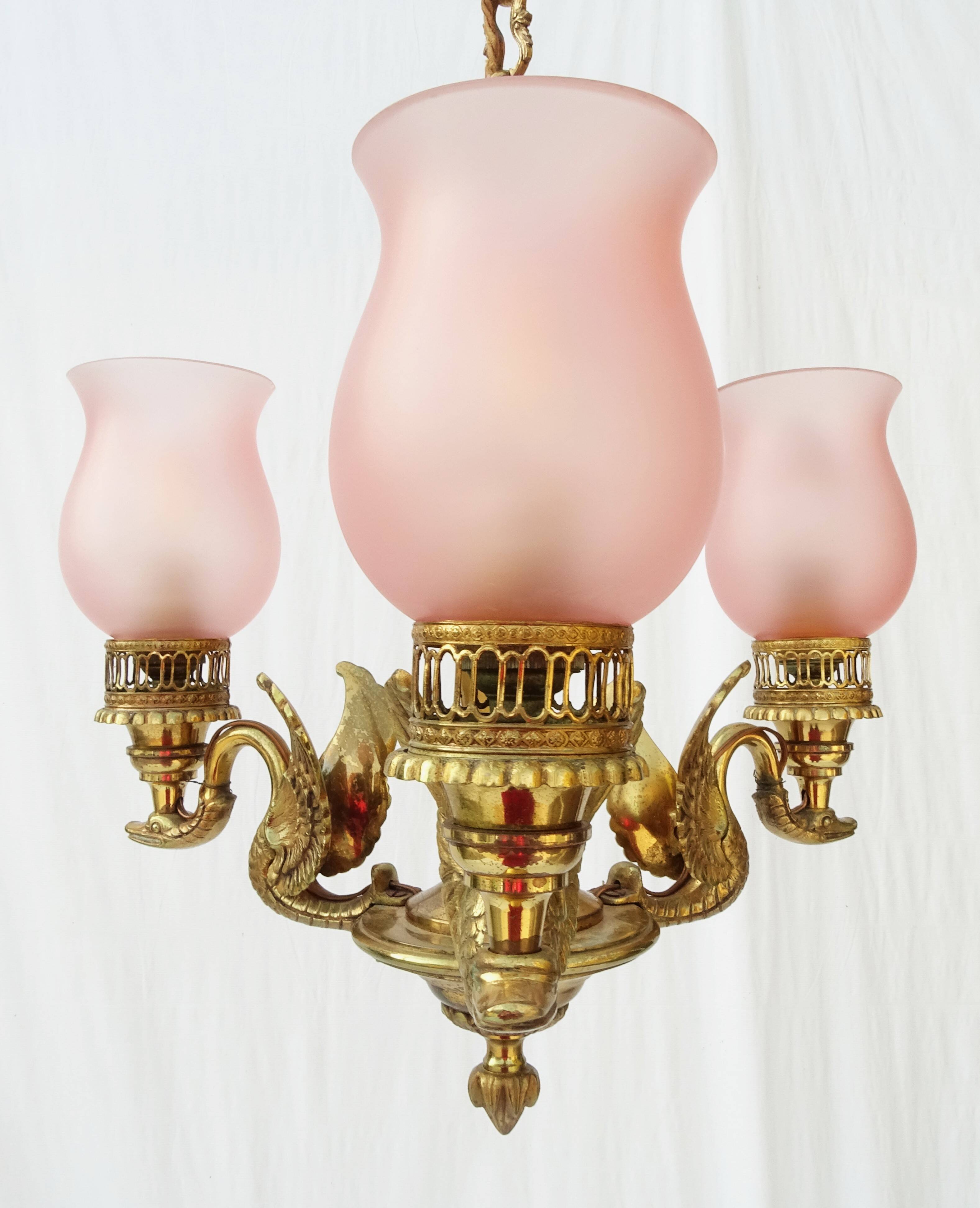 3-branched chandelier in gilded bronze.