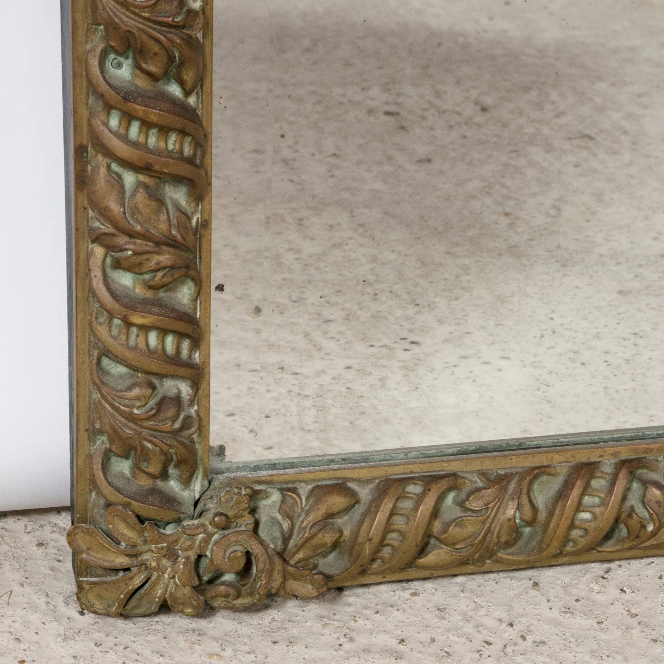 Rectangular copper mirror in Arts & Crafts style