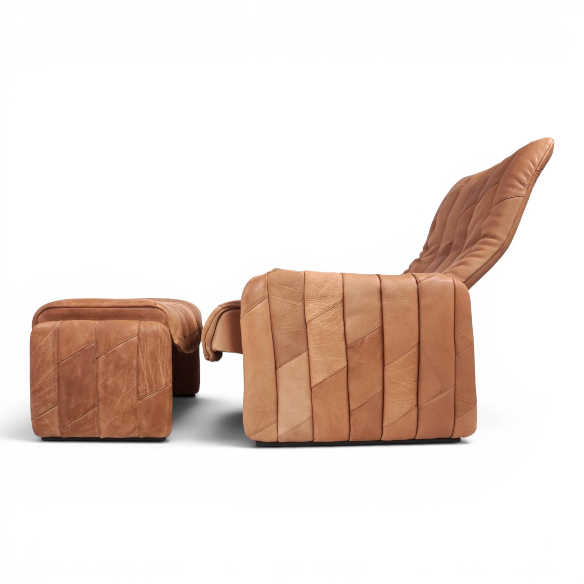 De Sede Ds 50 Buffalo Leather Patchwork Lounge Chair with Ottoman, 1970
