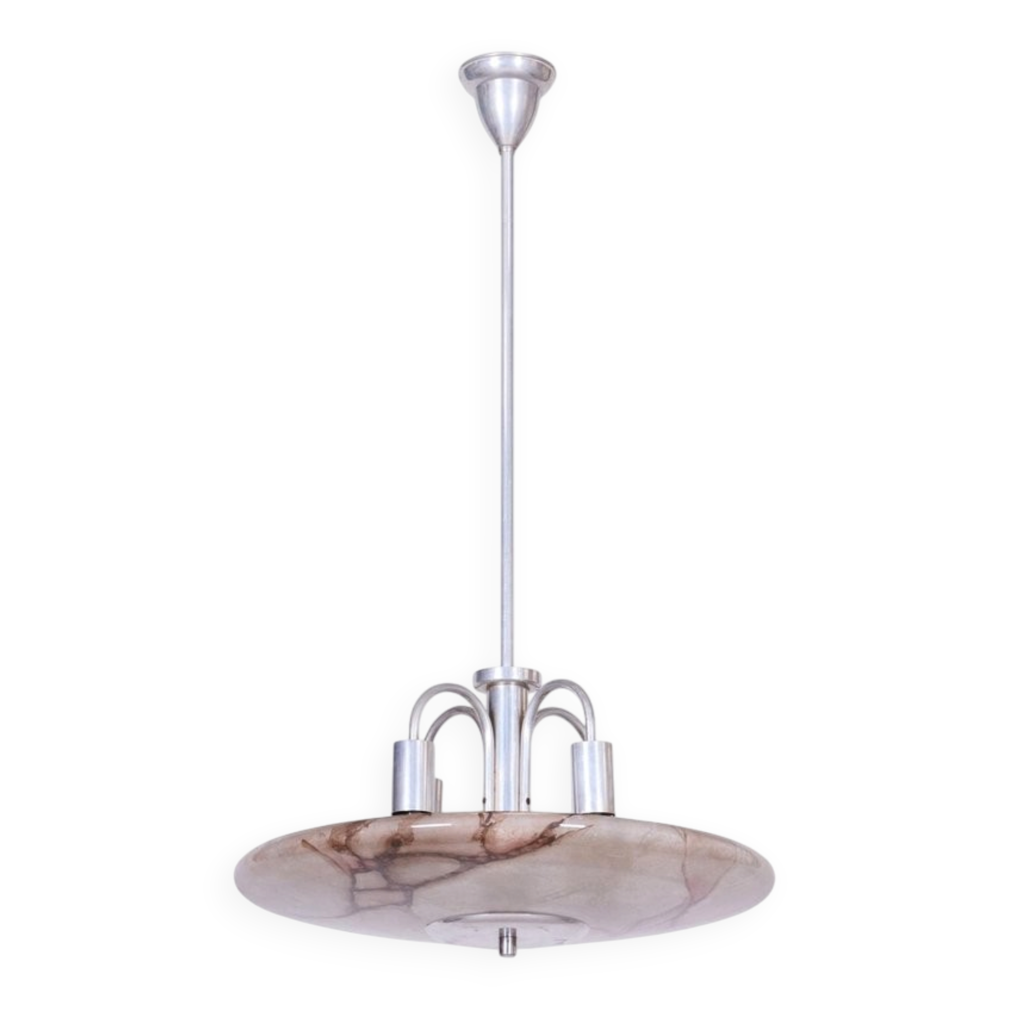 Art Deco Chandelier in Aluminium and Marbled Glass, Czech, 1940s