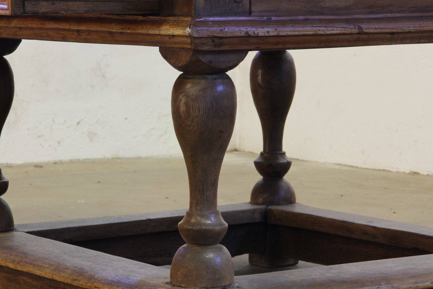 Antique Nordic Baroque Oak Table, Dated 1807