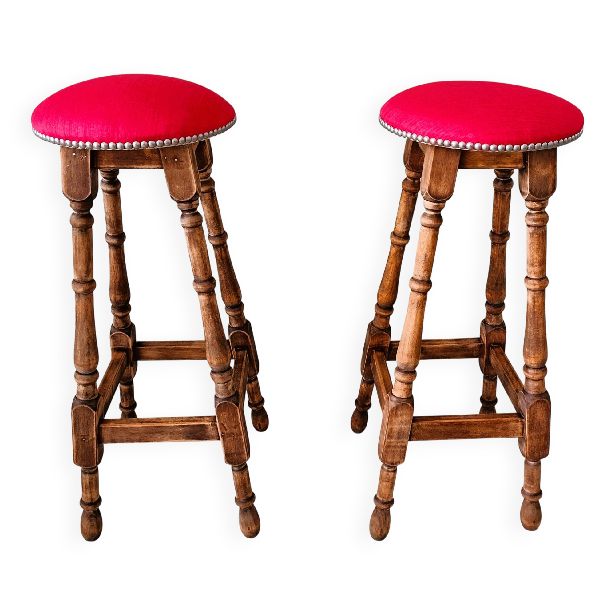Pair of antique high stools in solid wood