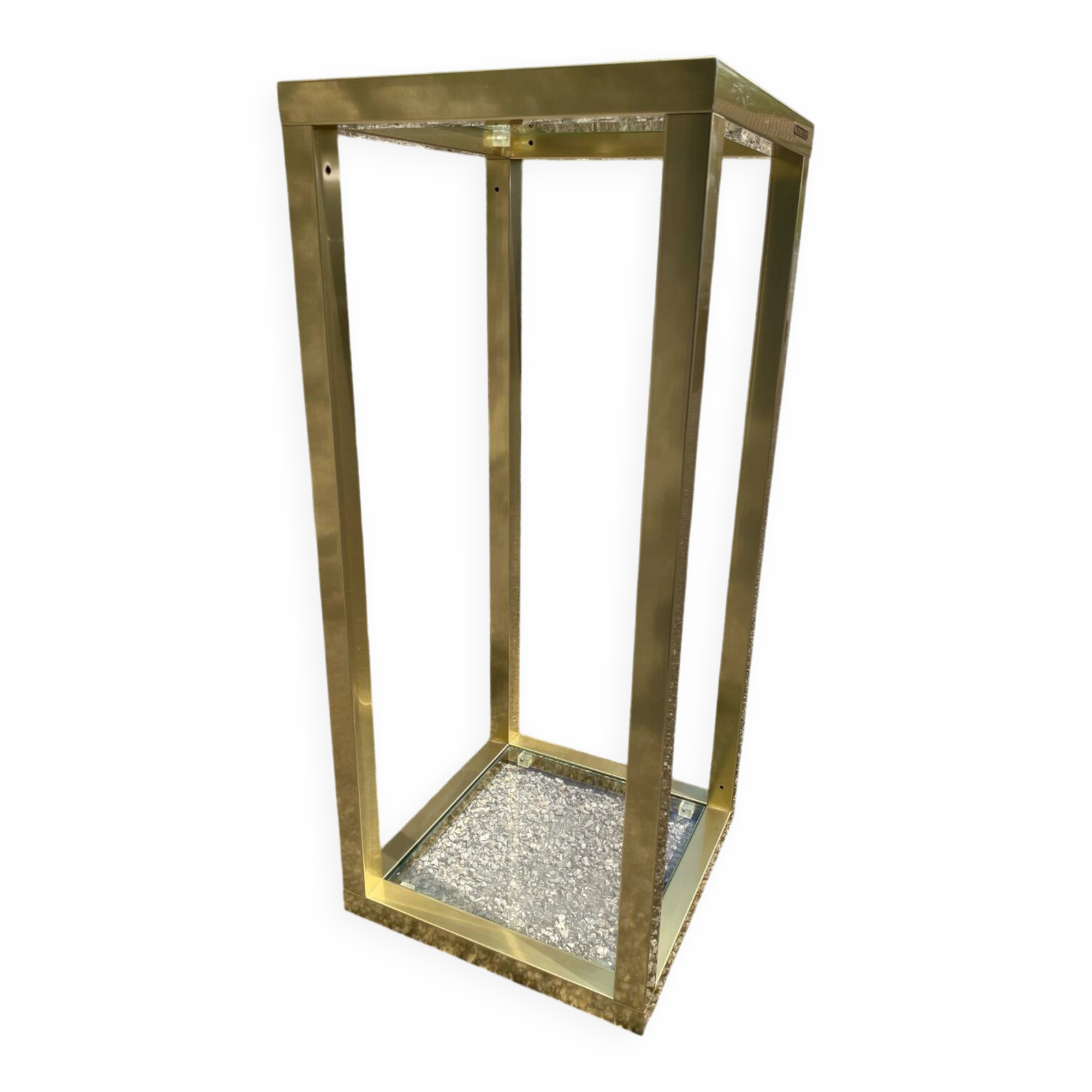 Vintage 1980s square gold metal end table/shelving by pierre vandel, 2 pieces