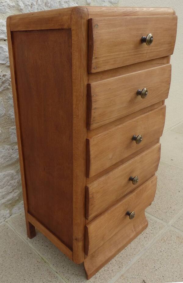 Art Deco 5-drawer chiffonier in solid wood with brass knobs – Fully restored