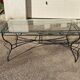Glass and iron table with two side tables and 8 chairs